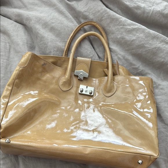 Vintage Patent Tan Leather Tote Bag - Picture 1 of 8